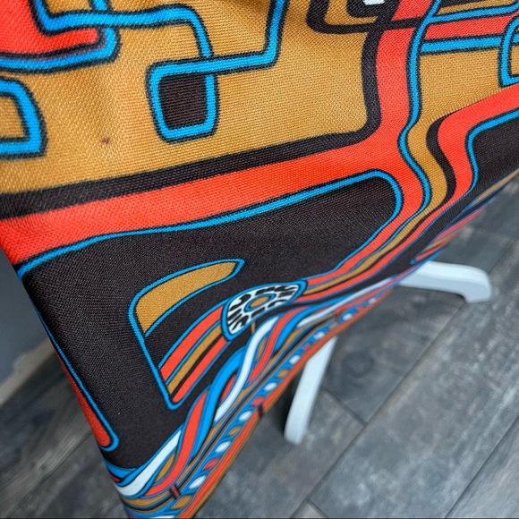 Vintage 70s Lady Carol Orange Print Secretary Geometric Sheath Dress Medium - Picture 4 of 4